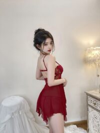 00919-3949265473 Péché Bourgeois |スリップドレス&タンガ2点セット・レッド |【即日発送・サイズ交換NG・メール便対象】輸入下着・ランジェリー<PB0009>