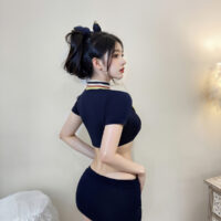 Série Fantasmagorique | 5点セット キャビンアテンダント（CA）コスプレ・タイトスカート ランジェリーセット(トップス・スカート・ネックスカーフ・Tバック・キャップ) | 即日発送・サイズ交換NG・メール便対象】輸入下着・ランジェリー<SF0004>