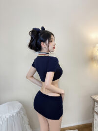 Série Fantasmagorique | 5点セット キャビンアテンダント（CA）コスプレ・タイトスカート ランジェリーセット(トップス・スカート・ネックスカーフ・Tバック・キャップ) | 即日発送・サイズ交換NG・メール便対象】輸入下着・ランジェリー<SF0004>