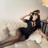 Série Fantasmagorique | 2点セット ダブルボタン・キャビンアテンダントコスプレセット(ワンピース・ネクタイ）・ブラック | 即日発送・サイズ交換NG・メール便対象】輸入下着・ランジェリー<SF0018>