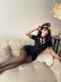 Série Fantasmagorique | 2点セット ダブルボタン・キャビンアテンダントコスプレセット(ワンピース・ネクタイ）・ブラック | 即日発送・サイズ交換NG・メール便対象】輸入下着・ランジェリー<SF0018>