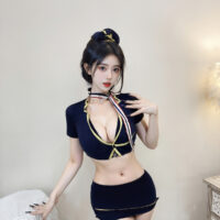 Série Fantasmagorique | 5点セット キャビンアテンダント（CA）コスプレ・タイトスカート ランジェリーセット(トップス・スカート・ネックスカーフ・Tバック・キャップ) | 即日発送・サイズ交換NG・メール便対象】輸入下着・ランジェリー<SF0004>