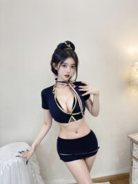 Série Fantasmagorique | 5点セット キャビンアテンダント（CA）コスプレ・タイトスカート ランジェリーセット(トップス・スカート・ネックスカーフ・Tバック・キャップ) | 即日発送・サイズ交換NG・メール便対象】輸入下着・ランジェリー<SF0004>