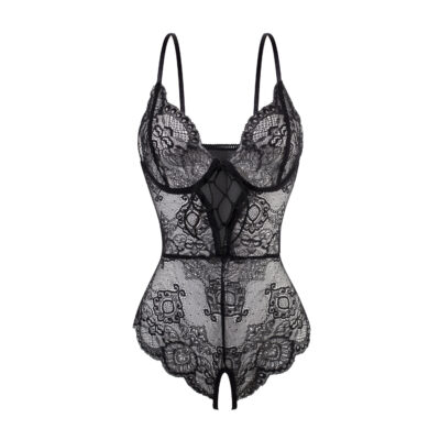 Luxe Solitaire | 高級ランジェリー・柔霧の誘惑 レースクロスストラップ・ボディスーツ・オ一プンショ-ツ・ブラック| 即日発送・サイズ交換NG・メール便対象】輸入下着・ランジェリー<LS0009>