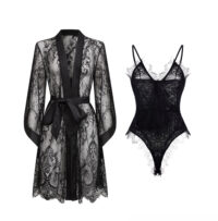Luxe Solitaire | 高級ランジェリー・ナイトローズ・レースナイトガウン＆ボディスーツ・ブラック（ワイヤーなし） | 即日発送・サイズ交換NG・メール便対象】輸入下着・ランジェリー<LS0003>