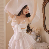 Luxe Solitaire | 高級ランジェリー・2点セット　フレンチブライダル・テディ ボディスーツ (ヴェール付き)・ホワイト | 【即日発送・サイズ交換NG・送料無料】下着・ランジェリー<LS0005>