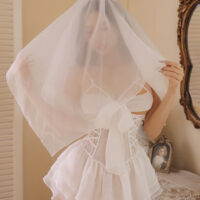 Luxe Solitaire | 高級ランジェリー・2点セット　フレンチブライダル・テディ ボディスーツ (ヴェール付き)・ホワイト | 【即日発送・サイズ交換NG・送料無料】下着・ランジェリー<LS0005>