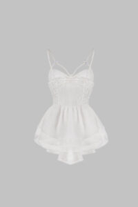 Luxe Solitaire | 高級ランジェリー・2点セット　フレンチブライダル・テディ ボディスーツ (ヴェール付き)・ホワイト | 【即日発送・サイズ交換NG・送料無料】下着・ランジェリー<LS0005>