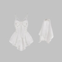 Luxe Solitaire | 高級ランジェリー・2点セット　フレンチブライダル・テディ ボディスーツ (ヴェール付き)・ホワイト | 【即日発送・サイズ交換NG・送料無料】下着・ランジェリー<LS0005>