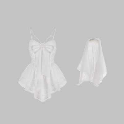 Luxe Solitaire | 高級ランジェリー・2点セット　フレンチブライダル・テディ ボディスーツ (ヴェール付き)・ホワイト | 【即日発送・サイズ交換NG・送料無料】下着・ランジェリー<LS0005>